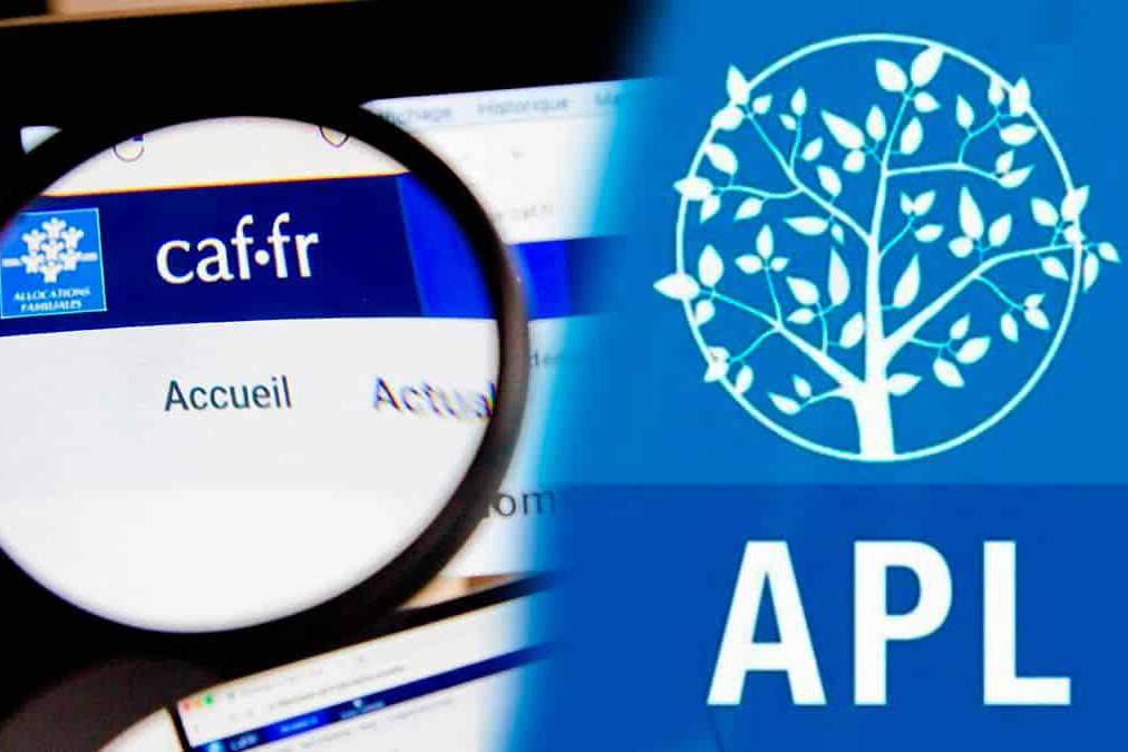 Photomontage avec le site de la Caisse d'allocations familiales à gauche et le logo de l'Aide personnalisée au logement à droite