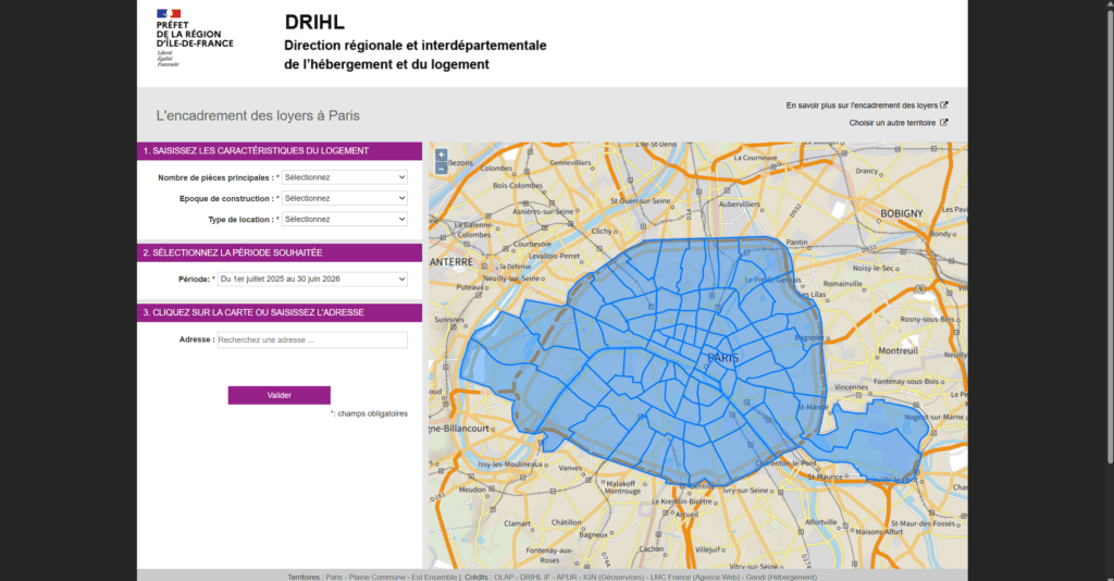 Capture d'écran du site web de la DRIHL :  Direction régionale et interdépartementale de l'Hébergement et du Logement