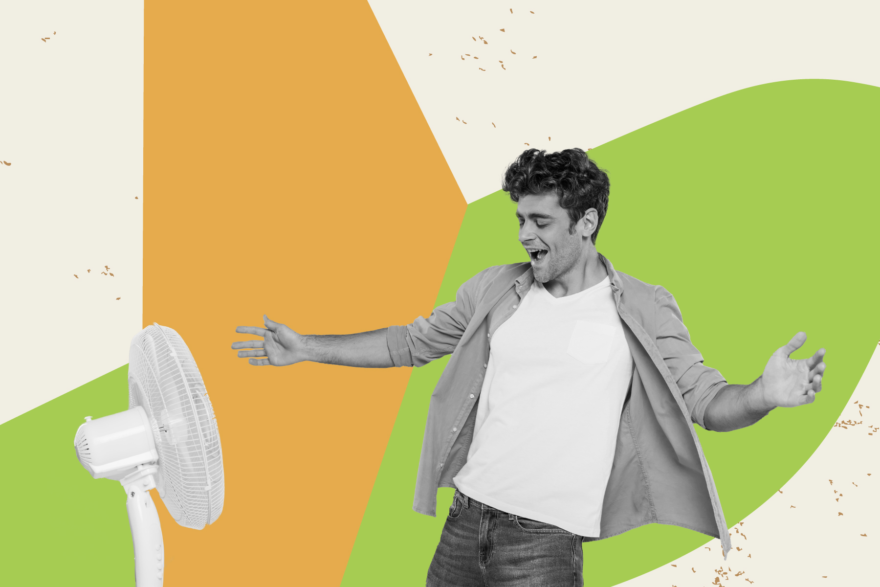 Un homme profite de la fraicheur apportée par l'air soufflé par un ventilateur