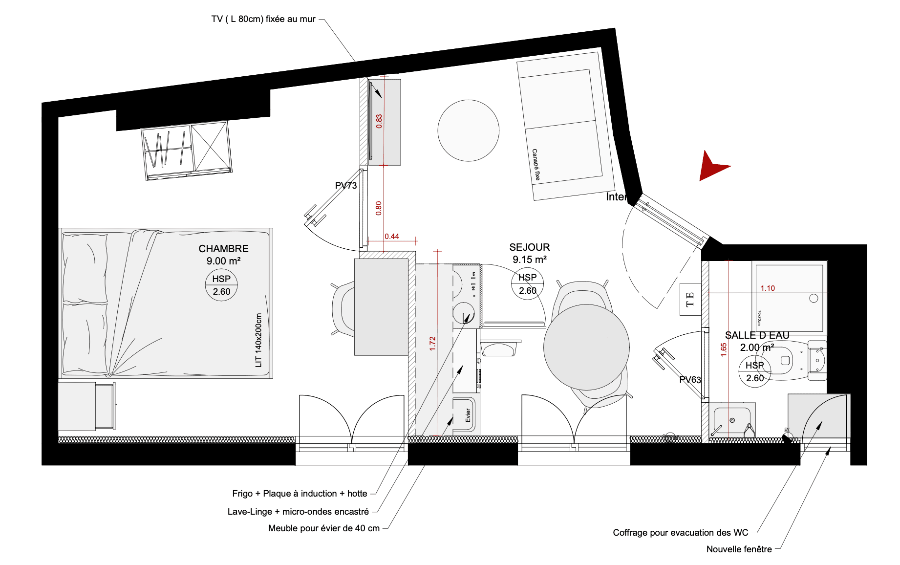 Plan de l'appartement après travaux