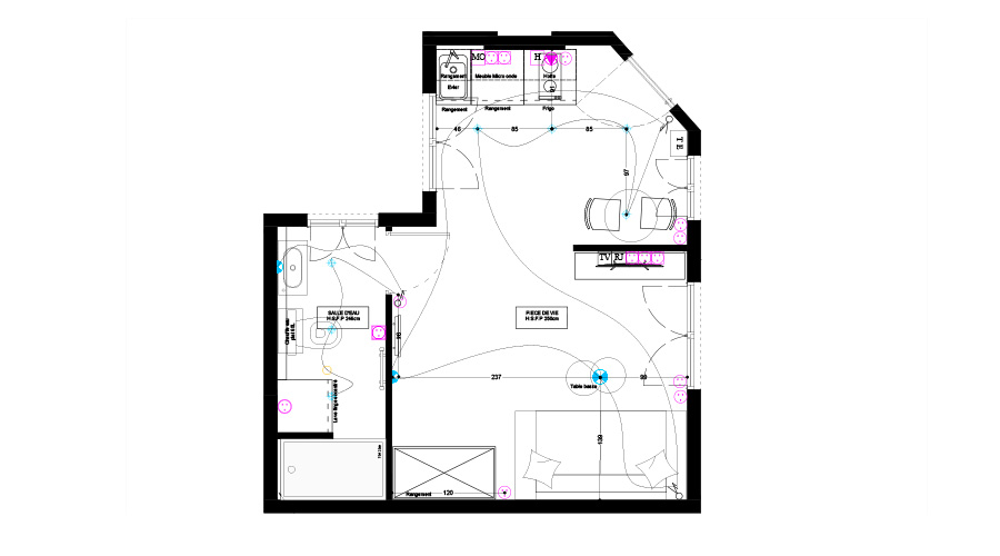 Plan projeté avec la disposition des meubles