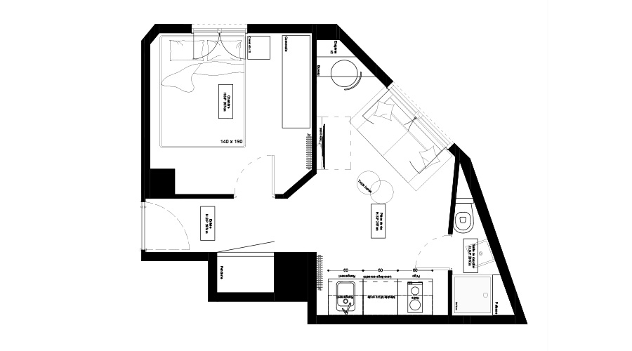 Plan projeté avec la disposition des meubles