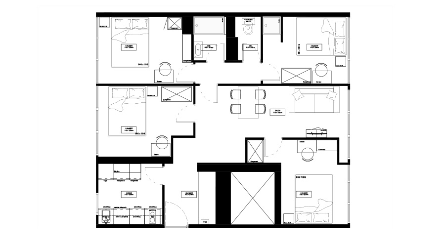 Plan projeté avec la disposition des meubles